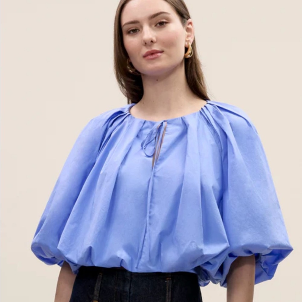 Rebecca Taylor Yara Poplin Bubble Top in Bluebell